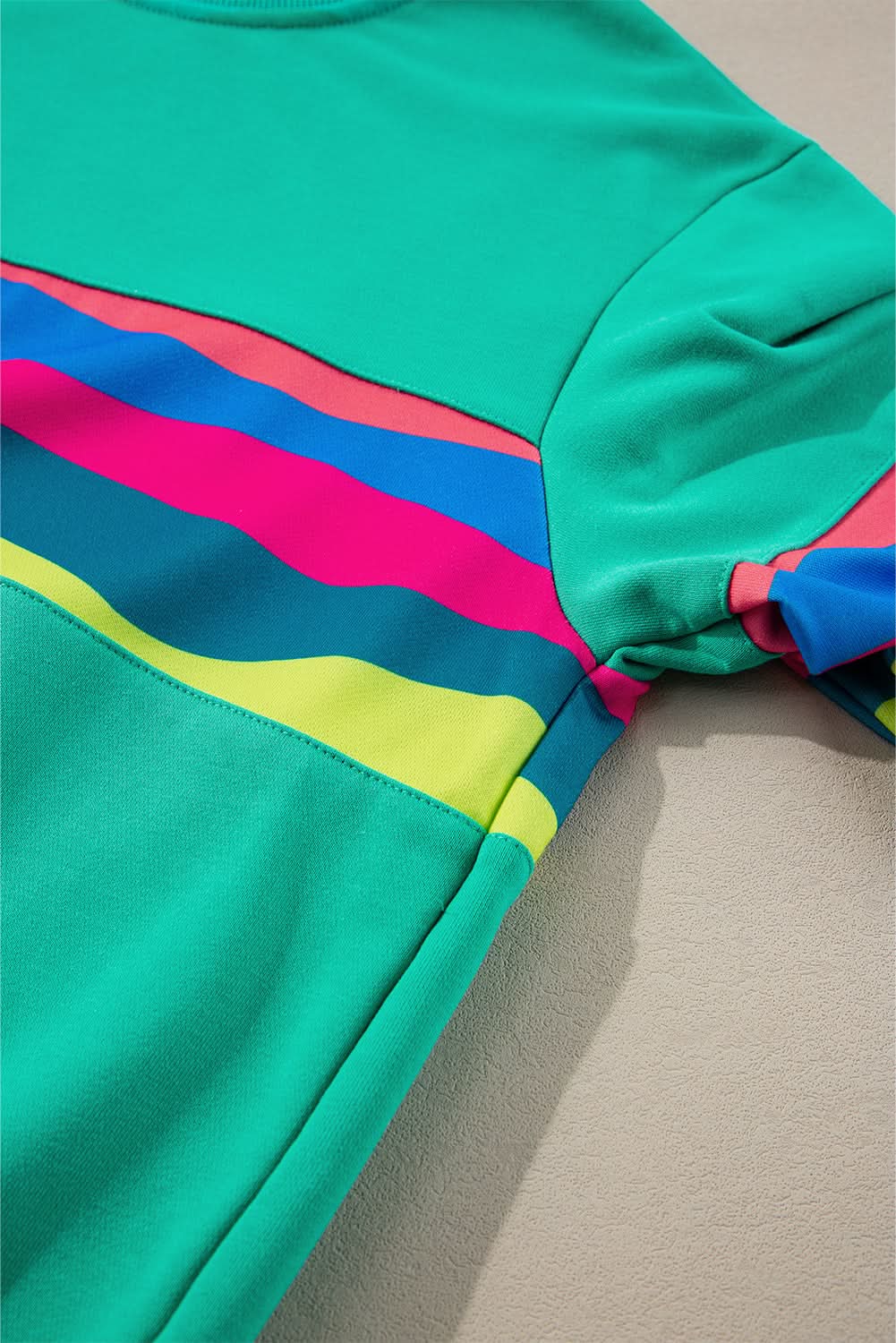 Green Colorful Striped Accent Long Sleeve T Shirt - Love Salve